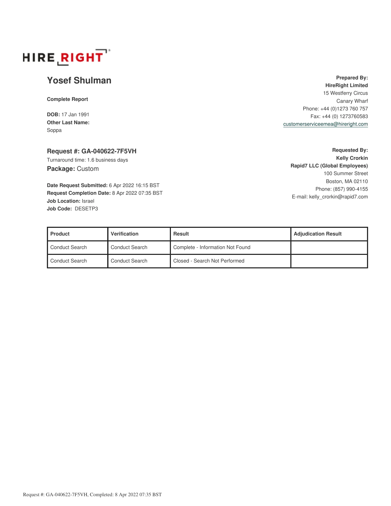 Background Check Verification page 1