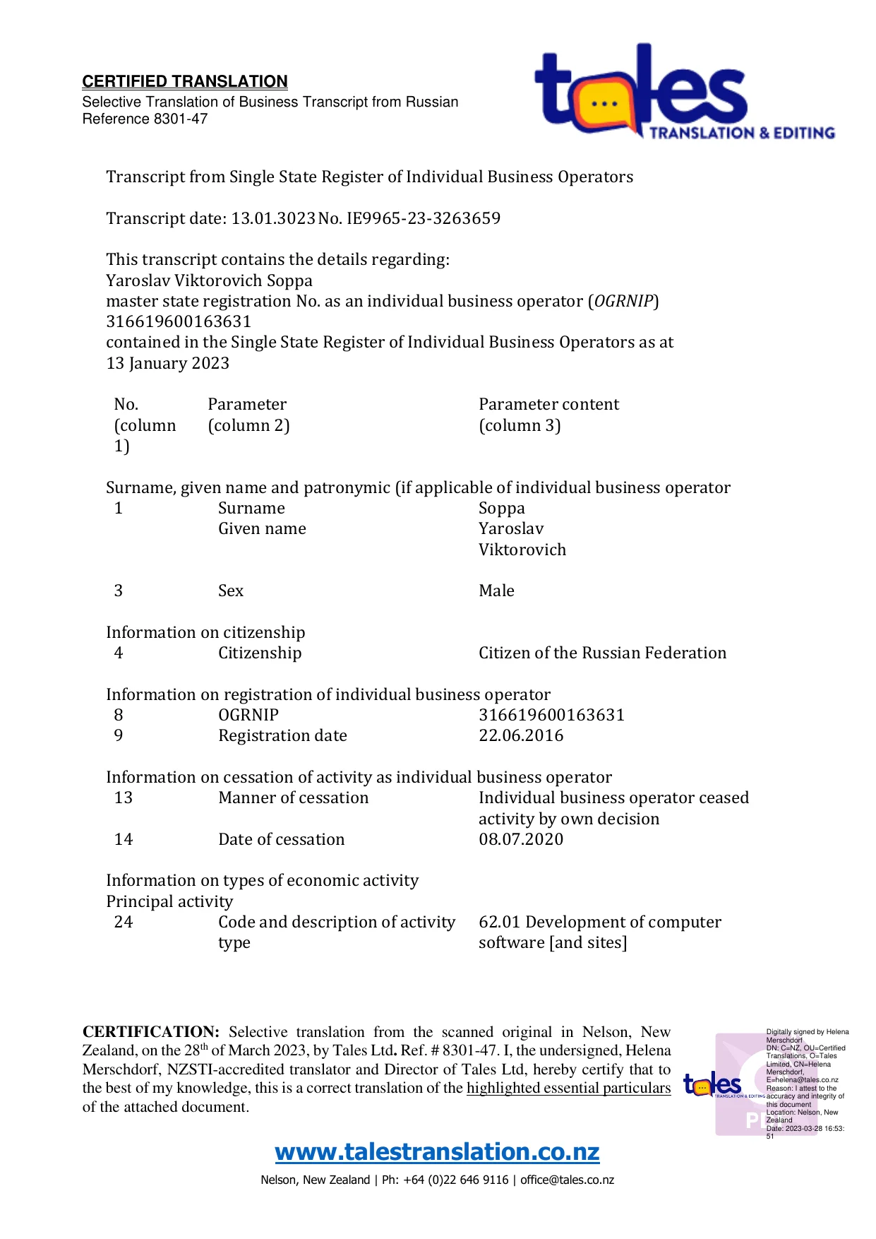 Independent Contractor - Experience Verification page 1