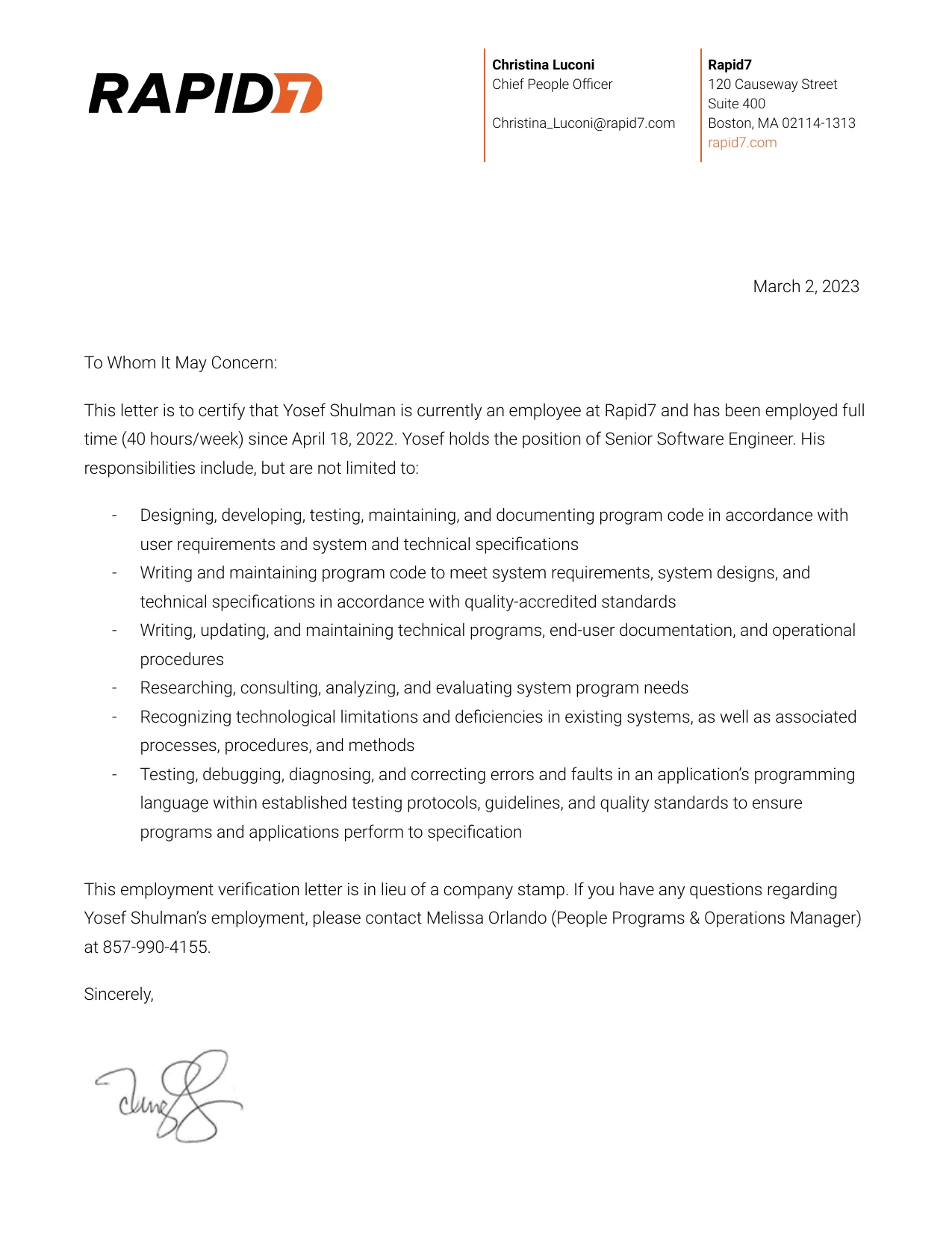 Rapid7 - Experience Verification page 1